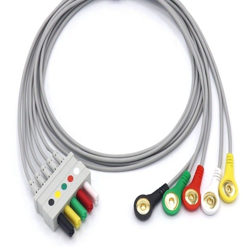 سیم سرب ثابت ECG بدون لاتکس ، 0012-00-1261-07 کابل ECG AHA IEC