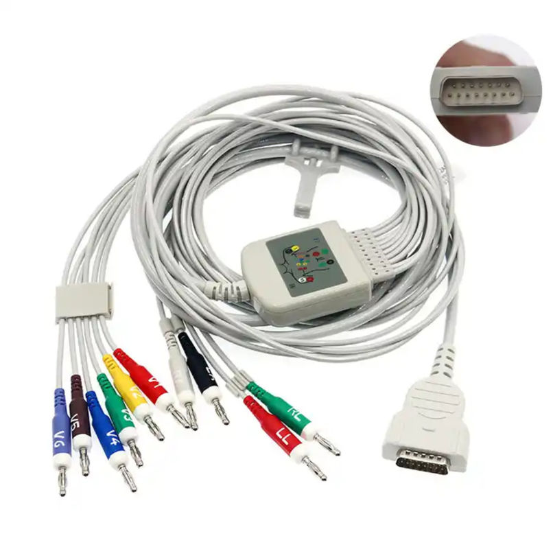 10 ليد 12 ليد کابل EKG 15 پین رنگ خاکستری چند تابع