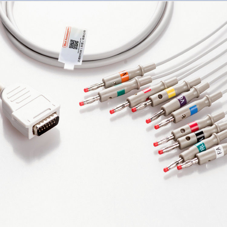 10 ليد 12 ليد کابل EKG 15 پین رنگ خاکستری چند تابع