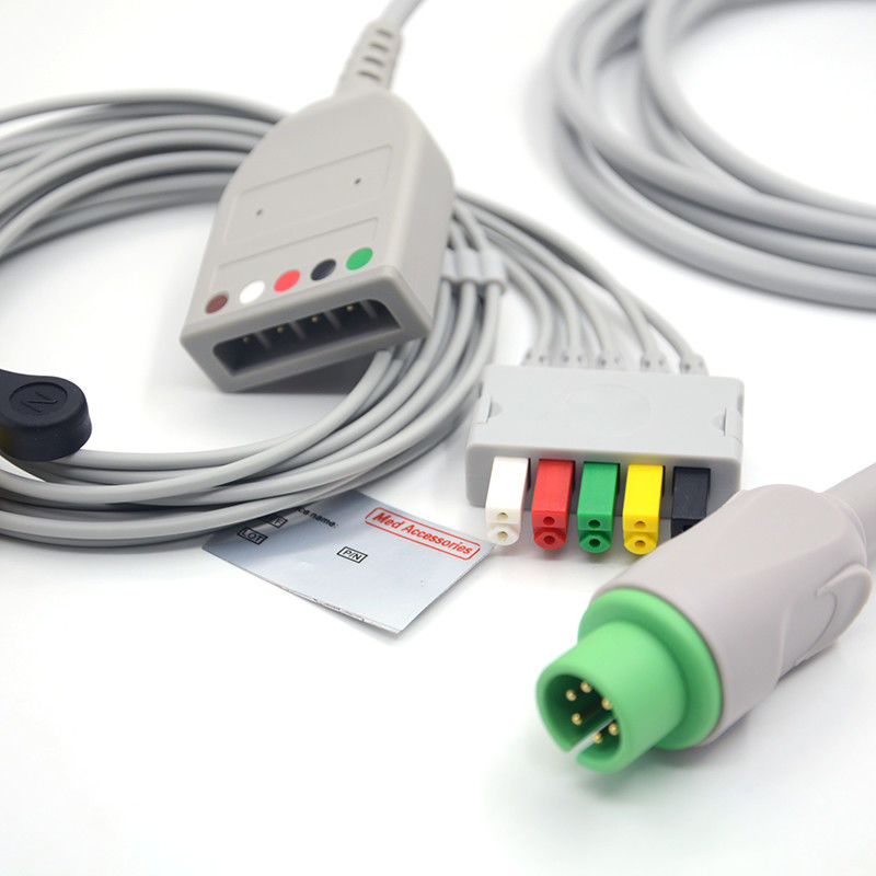 6Pin 5 Leads Split ECG Monitor کابل خاکستری رنگ لاتکس رایگان چند تابع