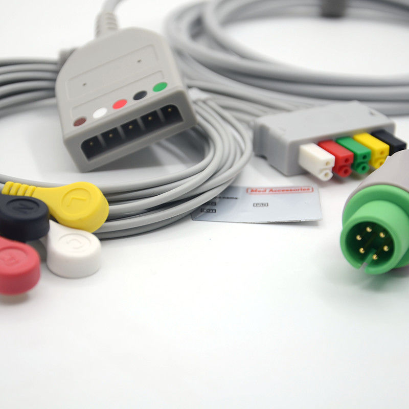6Pin 5 Leads Split ECG Monitor کابل خاکستری رنگ لاتکس رایگان چند تابع