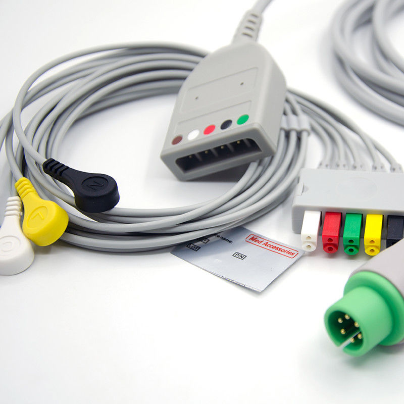 6Pin 5 Leads Split ECG Monitor کابل خاکستری رنگ لاتکس رایگان چند تابع
