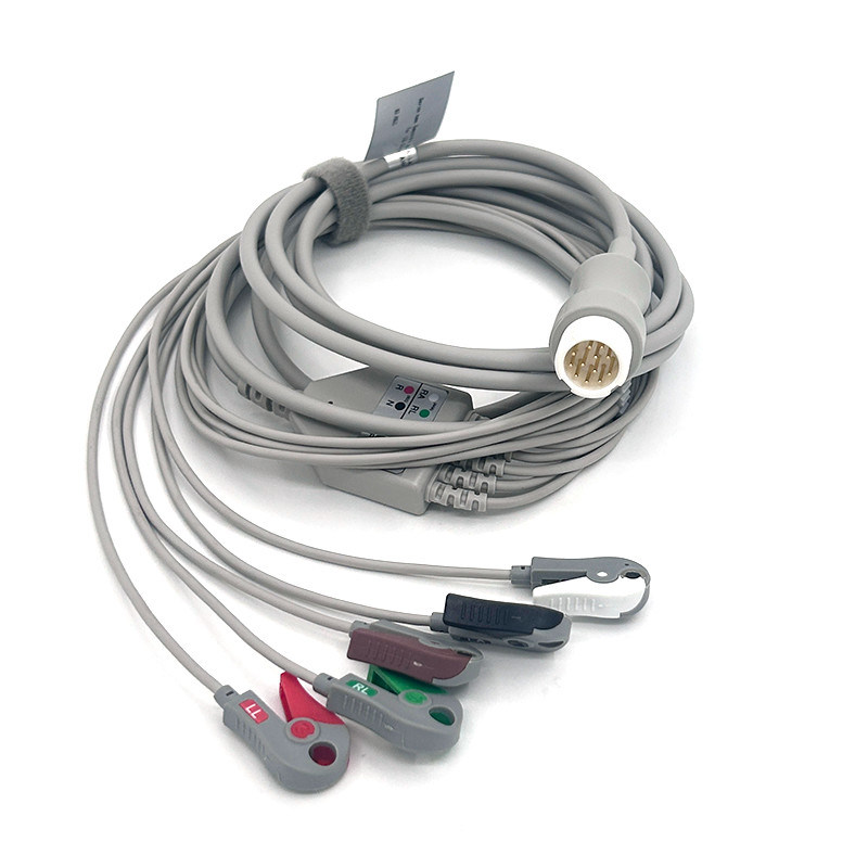 HP 12Pin 5lead WIRES ECG Monitor کابل خاکستری رنگ لاتکس رایگان چند عملکرد