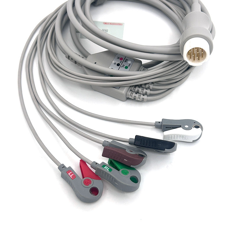 HP 12Pin 5lead WIRES ECG Monitor کابل خاکستری رنگ لاتکس رایگان چند عملکرد