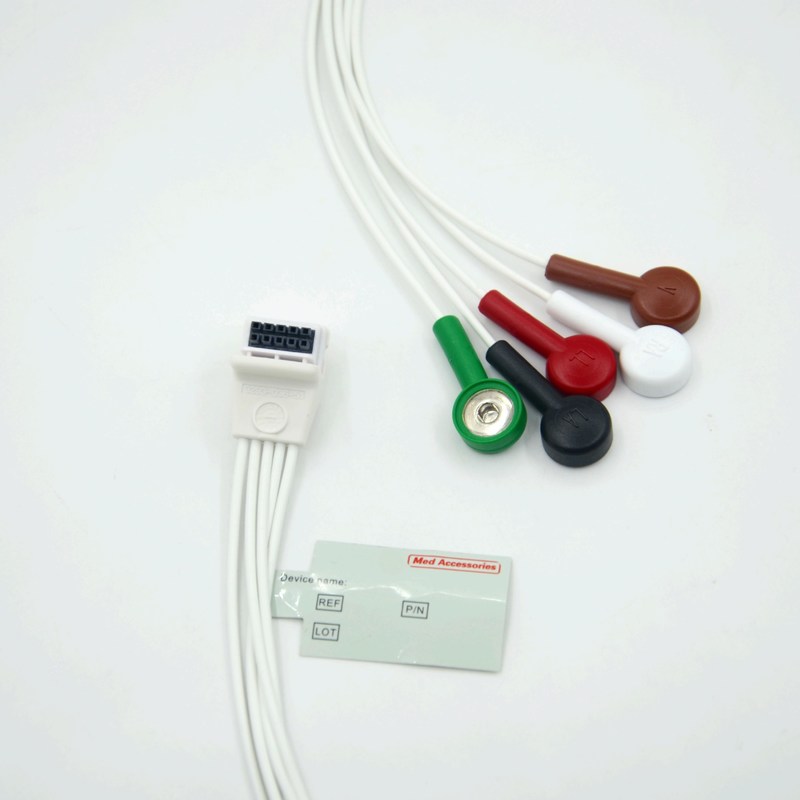 سازگاری Mortara H3 Holter Recorder کابل ECG سیم های سرب 5 سرب Snap AHA