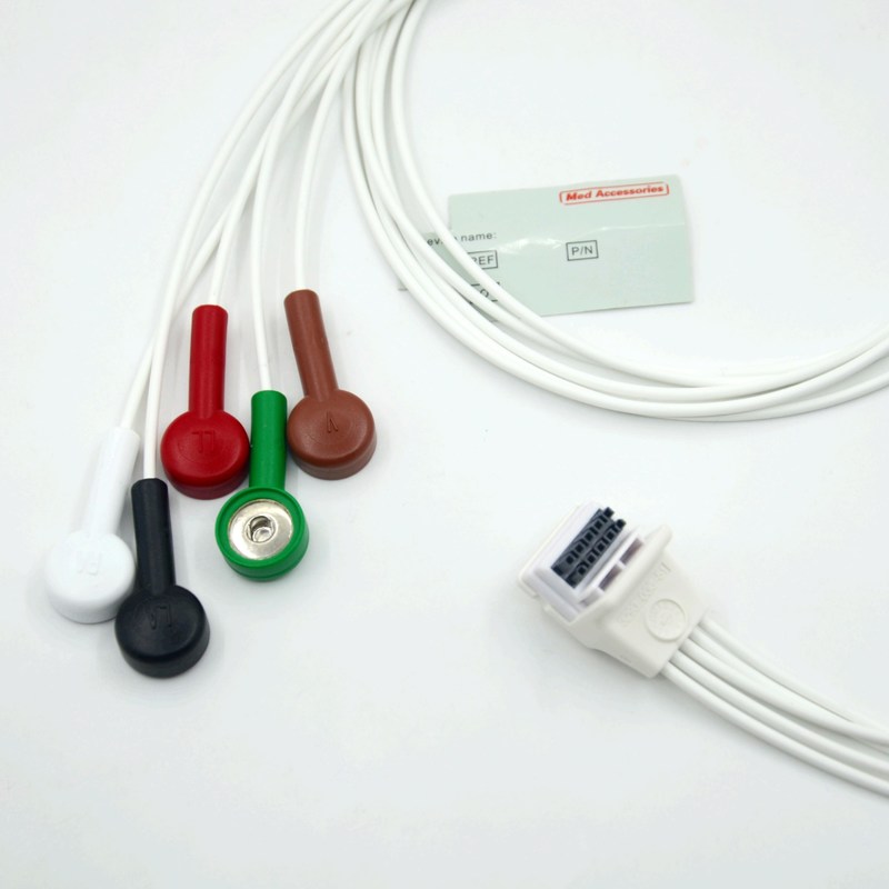 سازگاری Mortara H3 Holter Recorder کابل ECG سیم های سرب 5 سرب Snap AHA
