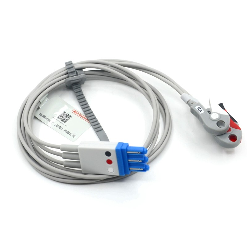 کابل‌های ECG 3 لید سازگار با فیلیپس با سیم‌های گیره رنگ AHA CE&ISO13485