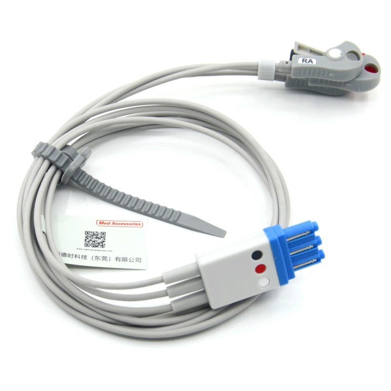 کابل‌های ECG 3 لید سازگار با فیلیپس با سیم‌های گیره رنگ AHA CE&ISO13485