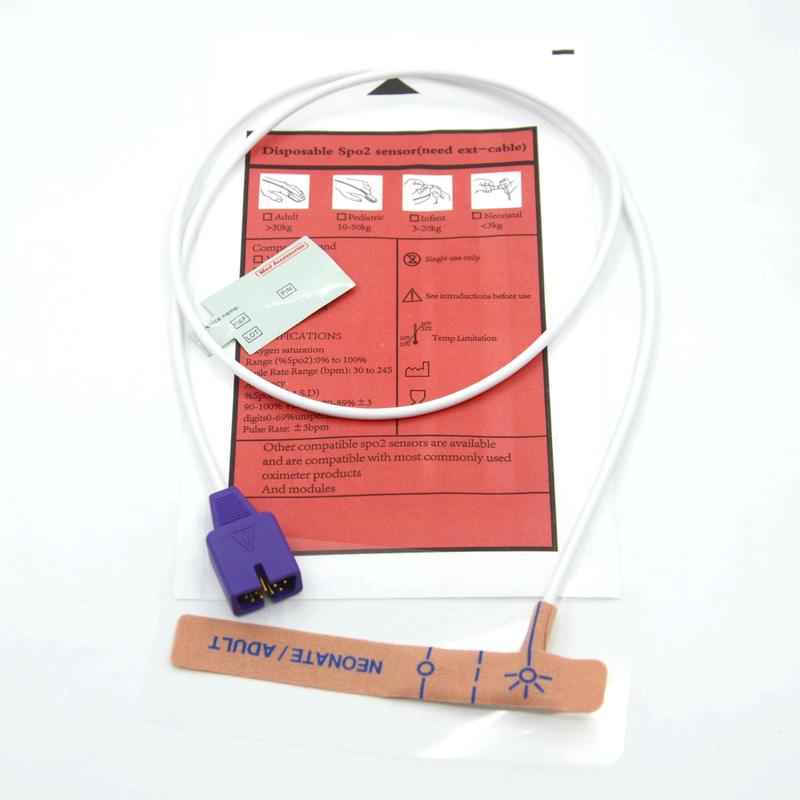 تامین کننده لوازم جانبی پزشکی پارچه کشسان سازگار با سنسور SpO2 یکبار مصرف 9 پین نلکور برای نوزاد/ بزرگسال