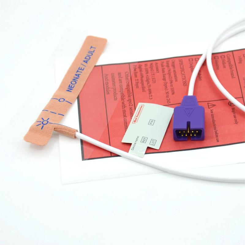 تامین کننده لوازم جانبی پزشکی پارچه کشسان سازگار با سنسور SpO2 یکبار مصرف 9 پین نلکور برای نوزاد/ بزرگسال