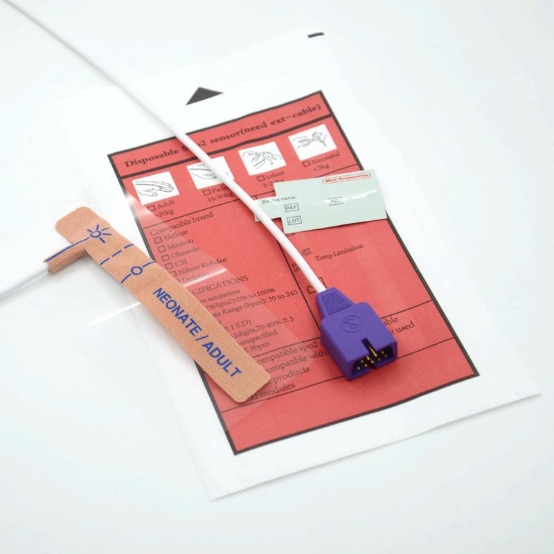 تامین کننده لوازم جانبی پزشکی پارچه کشسان سازگار با سنسور SpO2 یکبار مصرف 9 پین نلکور برای نوزاد/ بزرگسال