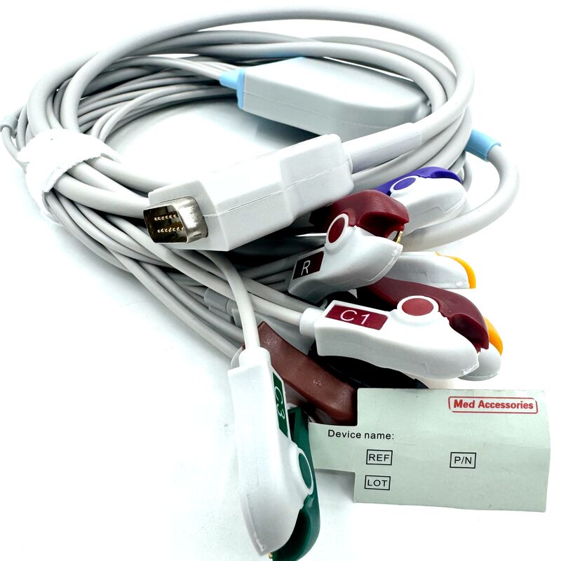 لوازم جانبی Med سازگار با کابل EKG 10 سرب با مواد مصرفی پزشکی لاتکس با درجه پزشکی Grabber End دارای گواهینامه RoHS