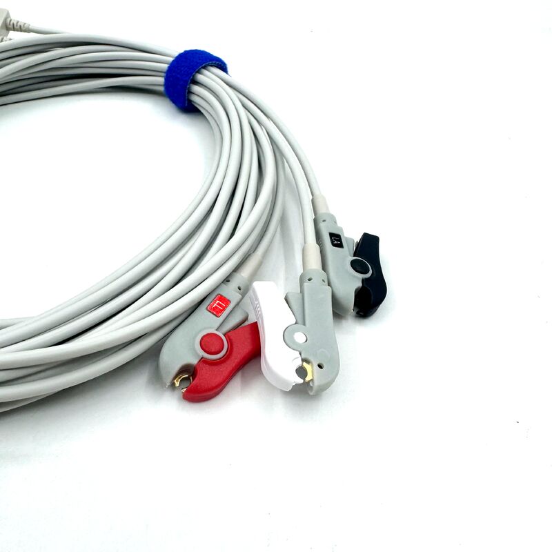 لوازم جانبی Med با کیفیت بالا با گواهینامه RoHS سیلیکون تشخیصی IEC رنگ 3-Lead Grabber ECG Cable Leadwire