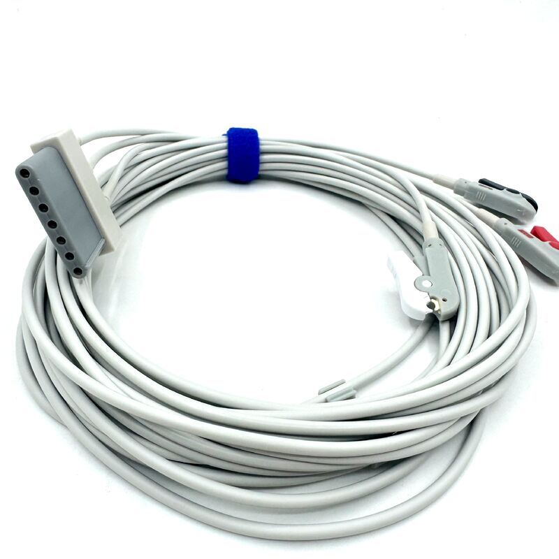 لوازم جانبی Med با کیفیت بالا با گواهینامه RoHS سیلیکون تشخیصی IEC رنگ 3-Lead Grabber ECG Cable Leadwire